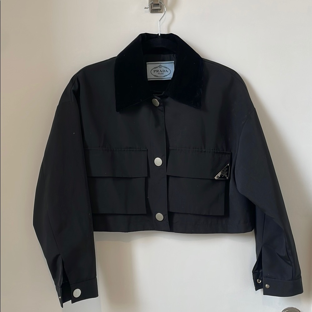 Prada Black Utility Jacket with Plush Collar